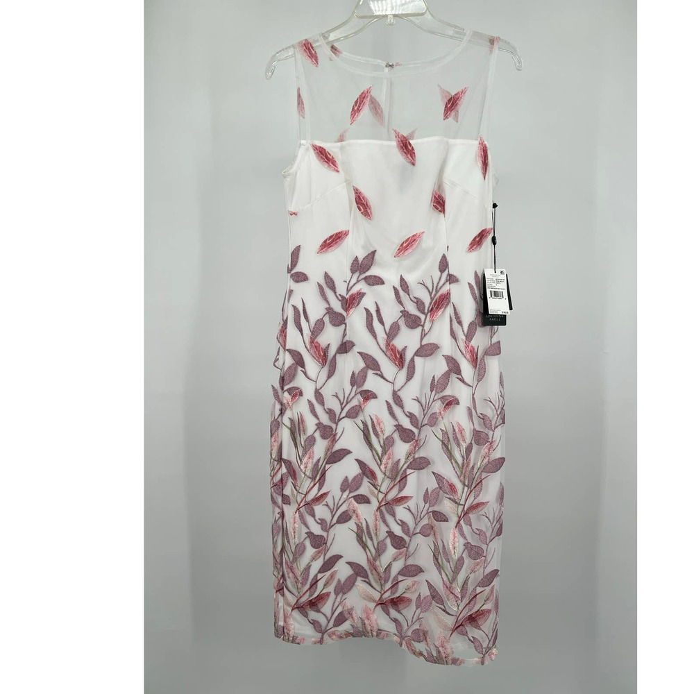 Adrianna Papell Sleeveless Embroidered Sheath Dress with Illusion Neckline SZ 6